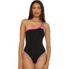 Lucky Brand Women’s Avila Asymmetrical One Piece Swimsuit, Adjustable, Tie Back, Bathing Suits(Black)