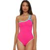 Lucky Brand Women’s Avila Asymmetrical One Piece Swimsuit, Adjustable, Tie Back, Bathing Suits(Candy Pink)