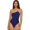 Lucky Brand Women’s Avila Asymmetrical One Piece Swimsuit, Adjustable, Tie Back, Bathing Suits(Navy)