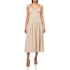 Lucky Brand Women’s Cinched Waist Poplin Midi Dress(Brown Stripe)
