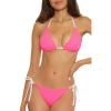 Lucky Brand Women’s Clear Lines Reversible Triangle Top and Tie Side Bottom Bikini Set, Adjustable, Two Piece Swimsuits(Flamingo)
