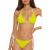 Lucky Brand Women’s Clear Lines Reversible Triangle Top and Tie Side Bottom Bikini Set, Adjustable, Two Piece Swimsuits(Lemon)