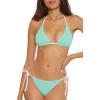 Lucky Brand Women’s Clear Lines Reversible Triangle Top and Tie Side Bottom Bikini Set, Adjustable, Two Piece Swimsuits(New Cyan)