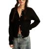 Lucky Brand Women’s Cloudsoft Crew Neck Cardigan(Dark Black)