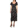 Lucky Brand Women’s Lace Trimmed Short Sleeve Midi Dress(Black Floral)