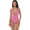 Lucky Brand Women’s Marbella Maillot One Piece Swimsuit, Plunge Neck, Bathing Suits(Pinkie)