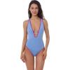 Lucky Brand Women’s Marbella Maillot One Piece Swimsuit, Plunge Neck, Bathing Suits(Provence Blue)