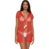 Lucky Brand Women’s Morro Hooded Fishnet Beach Cover Up, Casual, Swimsuit Tops(Coral)
