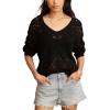 Lucky Brand Women’s Pointelle V Neck Pullover(Dark Black)