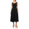 Lucky Brand Women’s Poplin Lace Trimmed Smocked Midi Dress(Caviar)