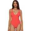 Lucky Brand Women’s Valencia One Piece Swimsuit, Plunge V-Neck, Bathing Suits(Coral)