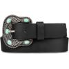 Lucky Brand Women’s Western-Inspired Leather Belt | Classic | American Heritage | Casual | Vintage | Cowboy(Turquoise Stud – Black)