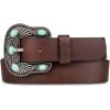 Lucky Brand Women’s Western-Inspired Leather Belt | Classic | American Heritage | Casual | Vintage | Cowboy(Turquoise Stud – Brown)