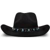 Lucky Brand Womens Wool Felt Fabric Wide Brim Ranger Boater Adjustable Hat (One Size Fits Most)(Cowboy W/ Turquosie Band – Black)