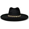 Lucky Brand Womens Wool Felt Fabric Wide Brim Ranger Boater Adjustable Hat (One Size Fits Most)(Ranger W/ Leopard Band – Black)