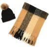 Lucky Brand womens Woven Check Scarf and Pom Hat Set- Boxed(Black)