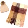 Lucky Brand womens Woven Check Scarf and Pom Hat Set- Boxed(Rose Smoke)
