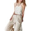 Lucky Brand Women’s Embroidered Crop Top(Turtledove)