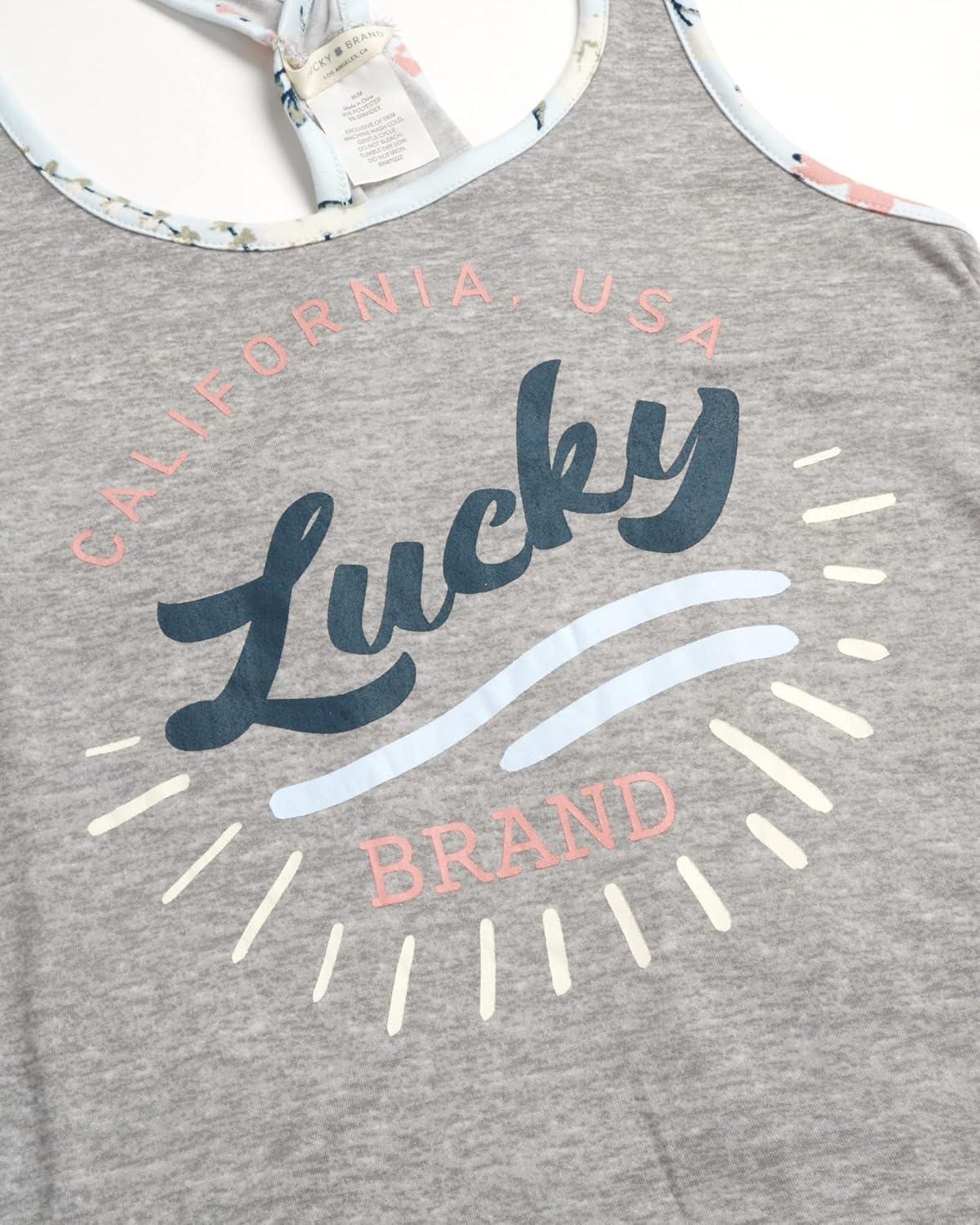 imageLucky Brand Womens 2 Piece Lounge Set Lightweight Soft Pajamas Sleepwear Crossback Tank Top and Sleep ShortsGrey