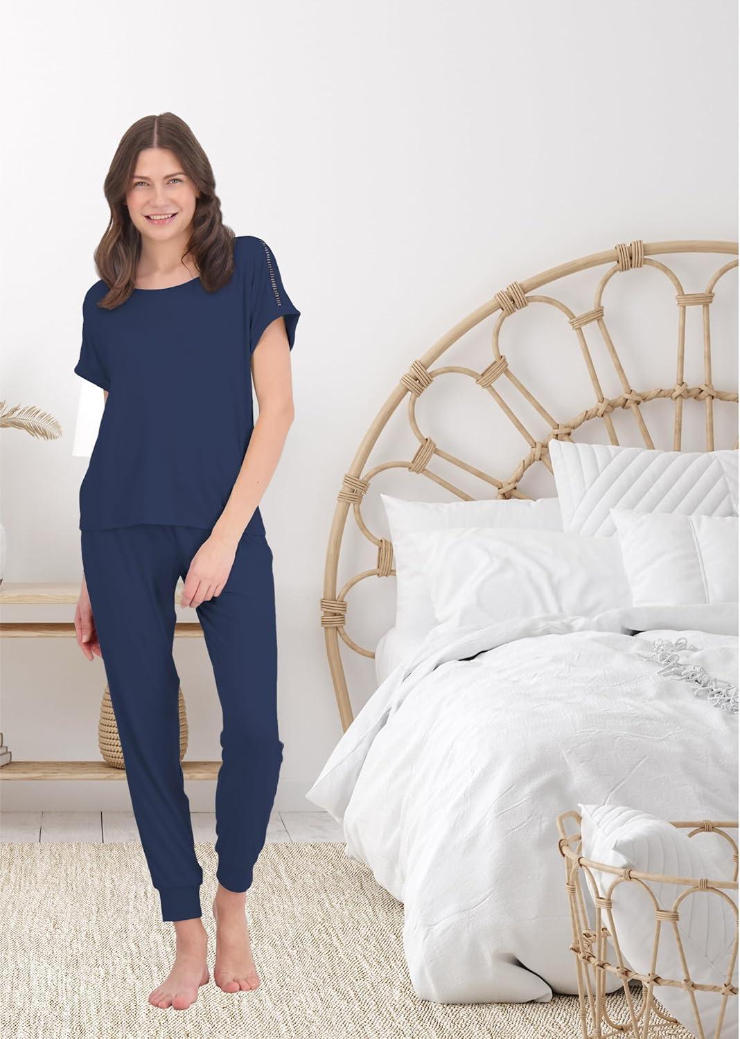 imageLucky Brand Womens Pajama Set  4 Piece Sleep Shirt Tank Top Pajama Pants Lounge Shorts SXLVintage Indigo