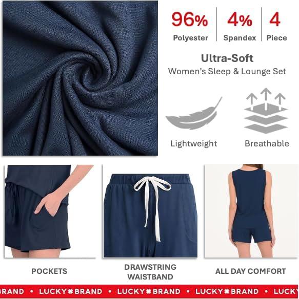 imageLucky Brand Womens Pajama Set  4 Piece Sleep Shirt Tank Top Pajama Pants Lounge Shorts SXLVintage Indigo