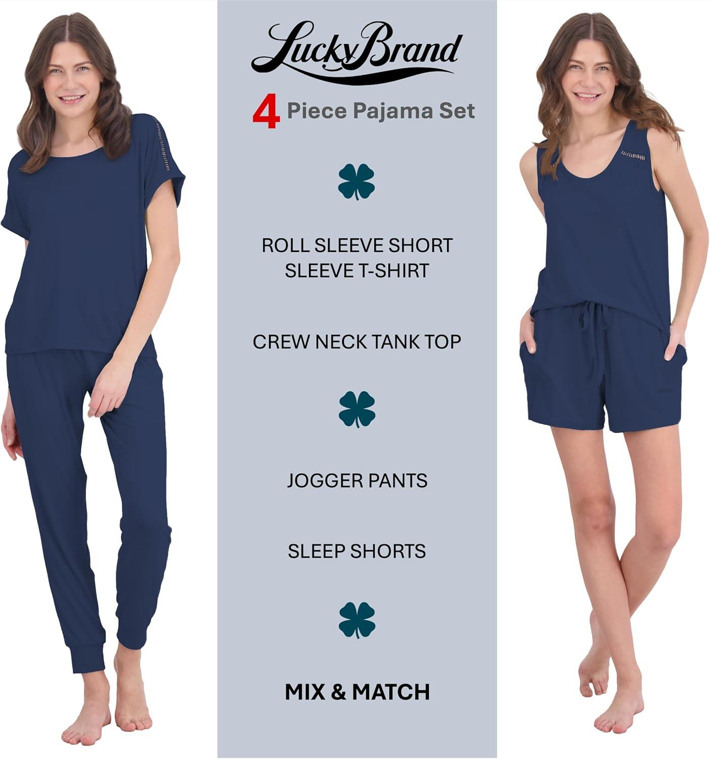 imageLucky Brand Womens Pajama Set  4 Piece Sleep Shirt Tank Top Pajama Pants Lounge Shorts SXLVintage Indigo