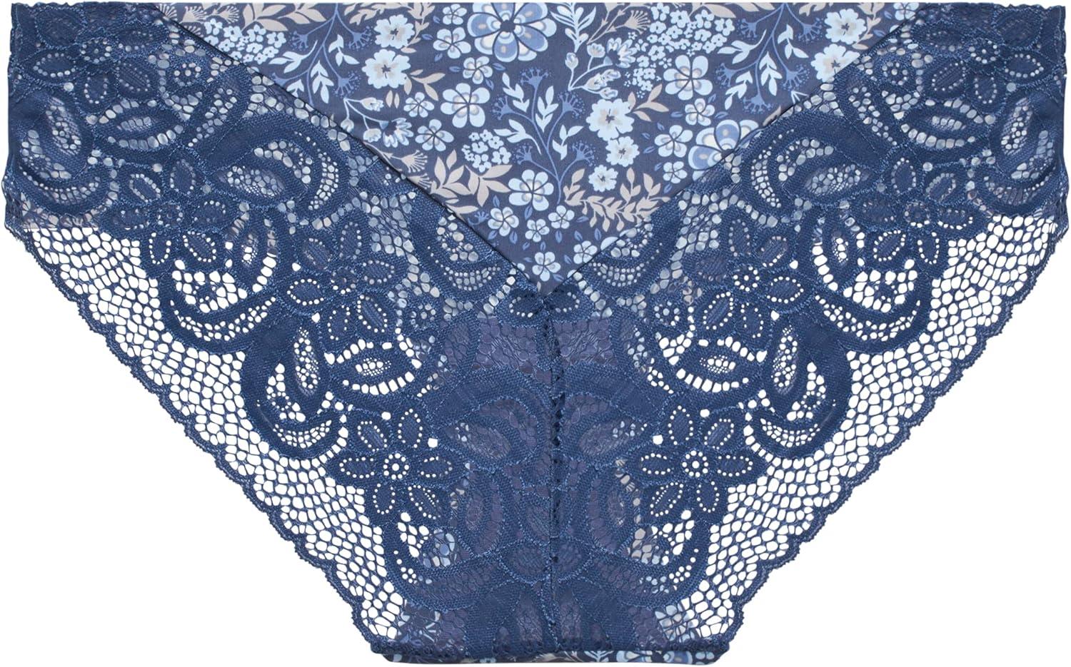 imageLucky Brand Womens Underwear Microfiber Lace Hipster Briefs 3 PackIndigoBlueSilver Scone