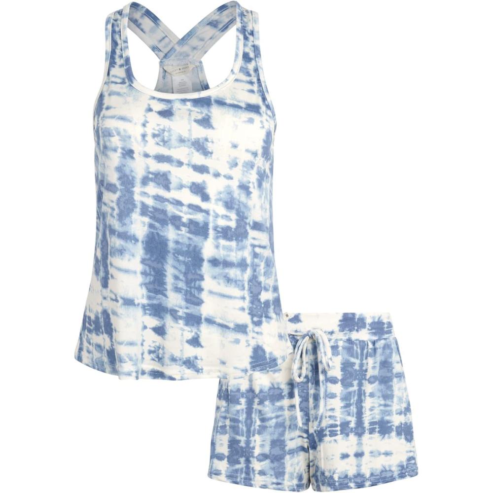 imageLucky Brand Womens 2 Piece Lounge Set Lightweight Soft Pajamas Sleepwear Crossback Tank Top and Sleep ShortsBlue Tie Dye