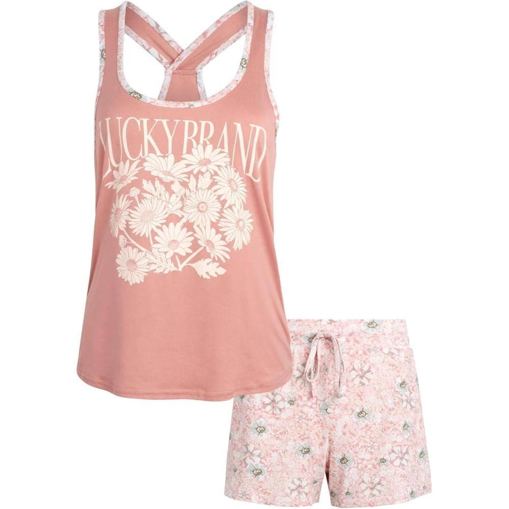 imageLucky Brand Womens 2 Piece Lounge Set Lightweight Soft Pajamas Sleepwear Crossback Tank Top and Sleep ShortsDaisy Bunch