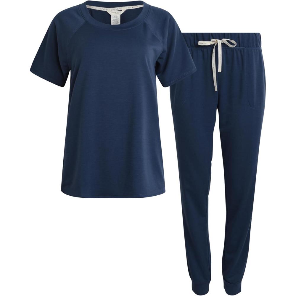 imageLucky Brand Womens 2Piece Pajama Set  Soft Sleepwear with Short Sleeve Shirt and Jogger Pants with Pockets SXLIndigo