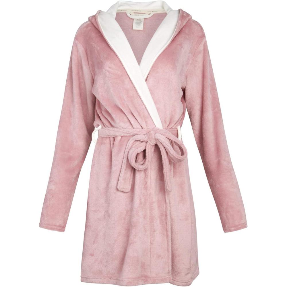 imageLucky Brand Womens Bathrobe Fleece Shawl Collar Belted Robe with HoodPink