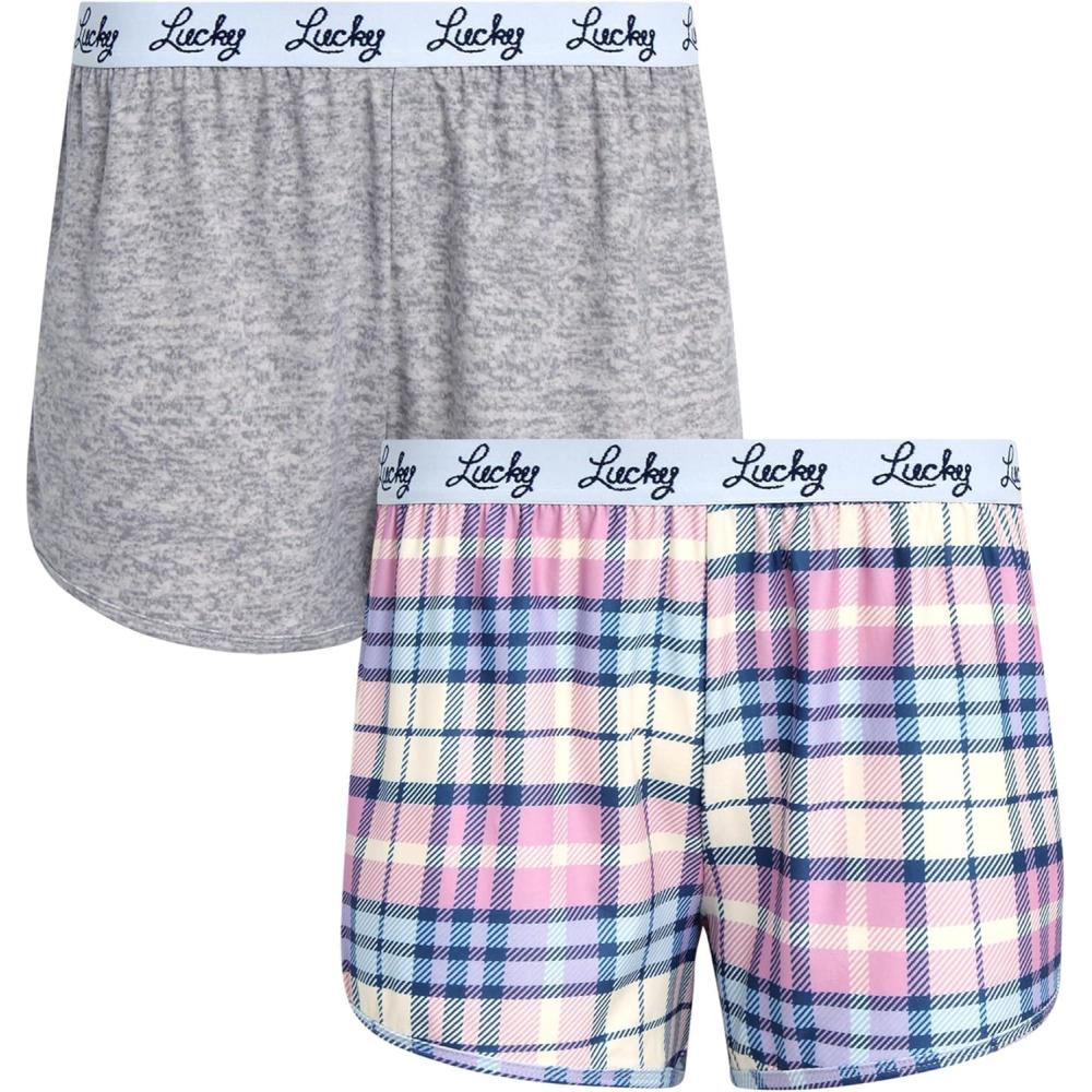 imageLucky Brand Womens Pajama Bottoms UltraSoft 2 Pack Sleep and Lounge Sweat Shorts Cortos de Pijama para MujerPinkBlue Plaid