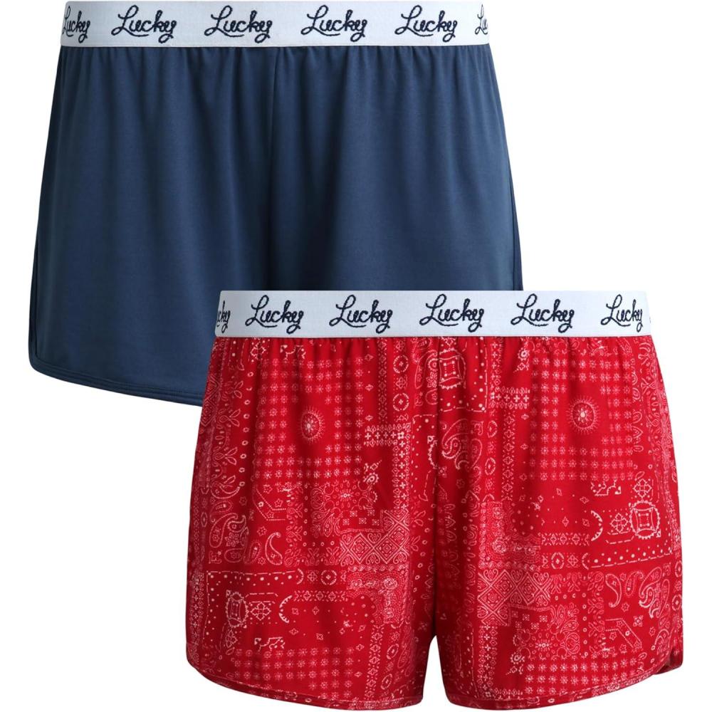 imageLucky Brand Womens Pajama Bottoms  UltraSoft 2 Pack Sleep and Lounge Sweat Shorts Cortos de Pijama para MujerRed Bandana