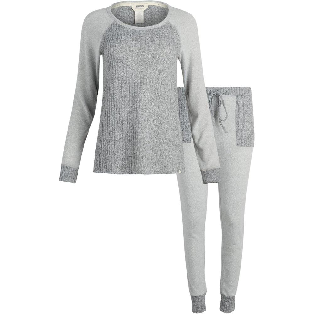 imageLucky Brand Womens Pajama Set  2 Piece Ribbed Hacci Long Sleeve and Joggers SleepwearHeather Grey