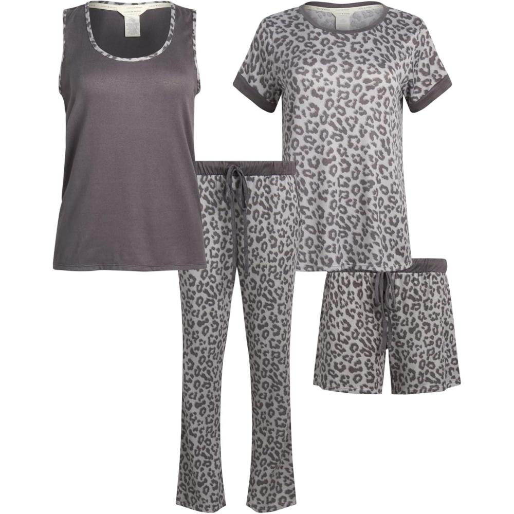imageLucky Brand Womens Pajama Set  4 Piece Sleep Shirt Tank Top Pajama Pants Lounge Shorts SXLGrey