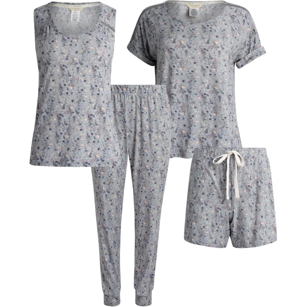 imageLucky Brand Womens Pajama Set  4 Piece Sleep Shirt Tank Top Pajama Pants Lounge Shorts SXLGrey Floral