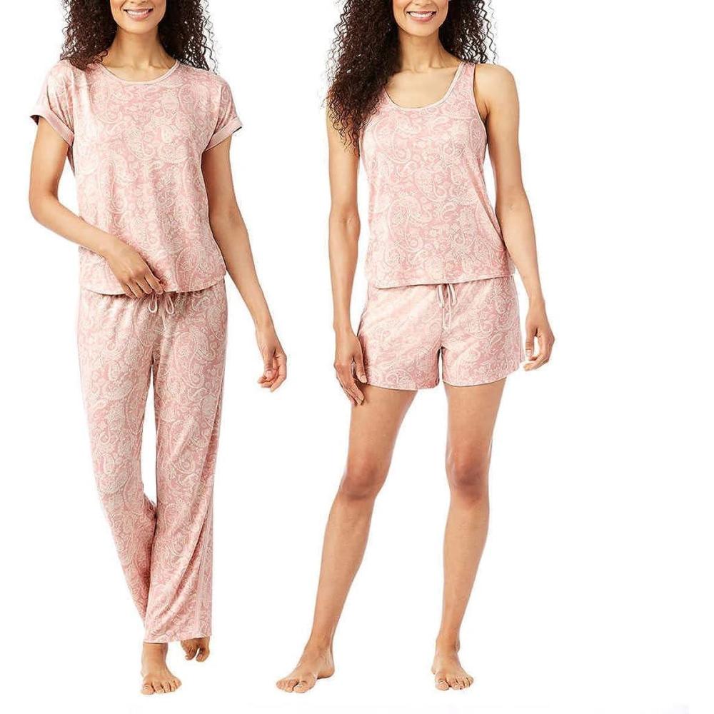 imageLucky Brand Womens Pajama Set  4 Piece Sleep Shirt Tank Top Pajama Pants Lounge Shorts SXLPink