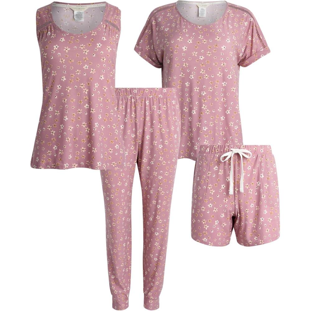 imageLucky Brand Womens Pajama Set  4 Piece Sleep Shirt Tank Top Pajama Pants Lounge Shorts SXLPink Floral