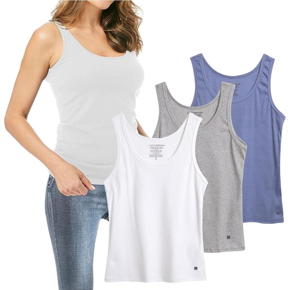 imageLucky Brand Womens Tank Top  3 Pack Stretch Cotton Scoop Neck Ribbed Sleeveless TShirt Camiseta sin Mangas para MujerSlate