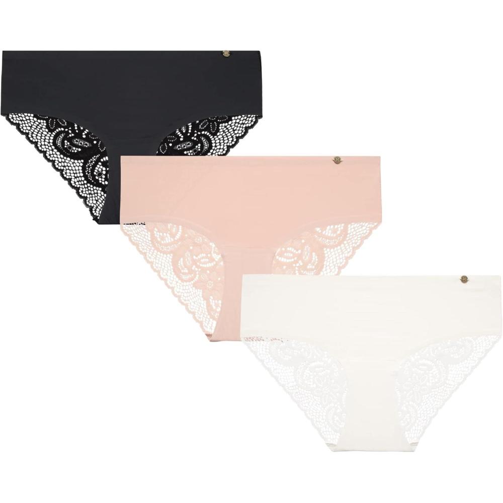 imageLucky Brand Womens Underwear  Microfiber Lace Hipster Briefs 3 PackGardeniaNaturalBlack