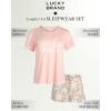 Lucky Brand Women’s 2 Piece Pajama Set, Roll Sleeve Top & Shorts, Casual Sleepwear and Loungewear, Cozy Soft Pjs(Peach)