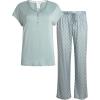Lucky Brand Women’s Pajama Set – 2 Piece Henley Sleep Shirt and Lounge Pants – Silky Soft Sleepwear for Women(Ether/Line Diamond)