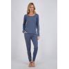 Lucky Brand Women’s Pajama Set – 2 Piece Ribbed Hacci Long Sleeve and Joggers Sleepwear(Blue Heather)