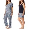 Lucky Brand Women’s Pajama Set – 4 Piece Sleep Shirt, Tank Top, Pajama Pants, Lounge Shorts (S-XL)(Denim Floral)