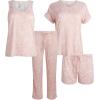 Lucky Brand Women’s Pajama Set – 4 Piece Sleep Shirt, Tank Top, Pajama Pants, Lounge Shorts (S-XL)(Pink)