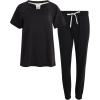 Lucky Brand Women’s 2-Piece Pajama Set – Soft Sleepwear with Short Sleeve Shirt and Jogger Pants with Pockets (S-XL)(Charcoal)