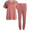 Lucky Brand Women’s 2-Piece Pajama Set – Soft Sleepwear with Short Sleeve Shirt and Jogger Pants with Pockets (S-XL)(Rosette)