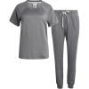 Lucky Brand Women’s 2-Piece Pajama Set – Soft Sleepwear with Short Sleeve Shirt and Jogger Pants with Pockets (S-XL)(Silver Sconce)