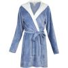 Lucky Brand Women’s Bathrobe Fleece Shawl Collar Belted Robe with Hood(Blue)