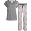Lucky Brand Women’s Pajama Set – 2 Piece Henley Sleep Shirt and Lounge Pants – Silky Soft Sleepwear for Women(Fun Garden/Grey Heather)